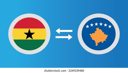 round icons with Ghana and Kosovo flag exchange rate concept graphic element Illustration template design
