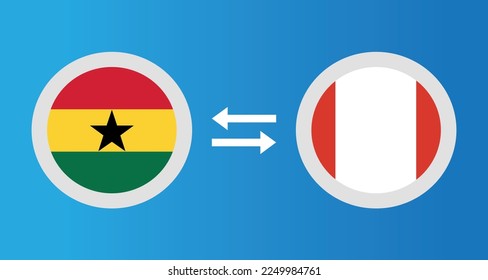 round icons with Ghana and Peru flag exchange rate concept graphic element Illustration template design
