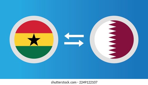 round icons with Ghana and Qatar flag exchange rate concept graphic element Illustration template design
