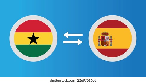 round icons with Ghana and Spain flag exchange rate concept graphic element Illustration template design
