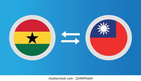 round icons with Ghana and Taiwan flag exchange rate concept graphic element Illustration template design
