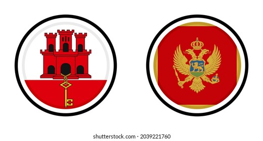 round icons with gibraltar and montenegro flags. vector illustration isolated on white background
