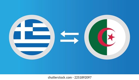 round icons with Greece and Algeria flag exchange rate concept graphic element Illustration template design
