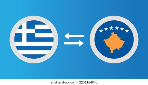 round icons with Greece and Kosovo flag exchange rate concept graphic element Illustration template design
