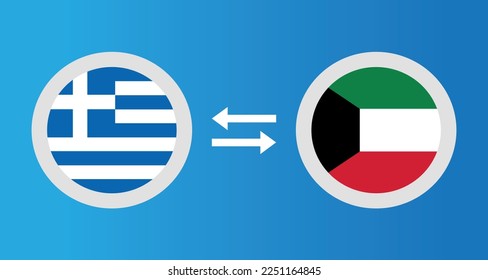 iconos redondos con el concepto de tipo de cambio del pabellón de Grecia y Kuwait elemento gráfico Diseño de la plantilla de ilustración
