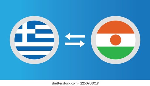 round icons with Greece and Niger flag exchange rate concept graphic element Illustration template design
