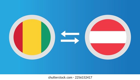 round icons with Guinea and Austria flag exchange rate concept graphic element Illustration template design
