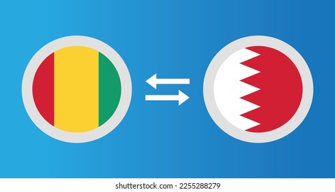 round icons with Guinea and Bahrain flag exchange rate concept graphic element Illustration template design
