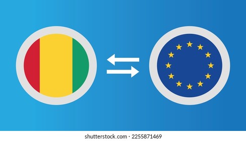 round icons with Guinea and European Union flag exchange rate concept graphic element Illustration template design
