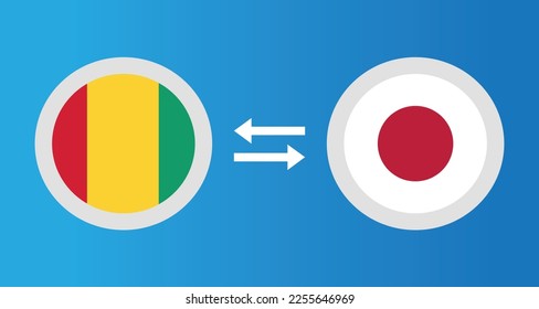 round icons with Guinea and Japan flag exchange rate concept graphic element Illustration template design
