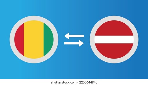 round icons with Guinea and Latvia flag exchange rate concept graphic element Illustration template design
