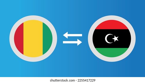 round icons with Guinea and Libya flag exchange rate concept graphic element Illustration template design
