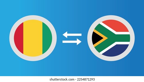 round icons with Guinea and South Africa flag exchange rate concept graphic element Illustration template design
