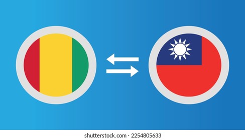 round icons with Guinea and Taiwan flag exchange rate concept graphic element Illustration template design
