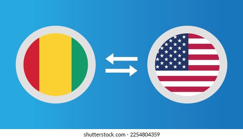 round icons with Guinea and United States flag exchange rate concept graphic element Illustration template design
