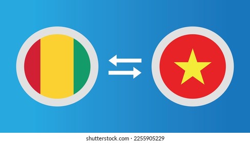 round icons with Guinea and Vietnam flag exchange rate concept graphic element Illustration template design
