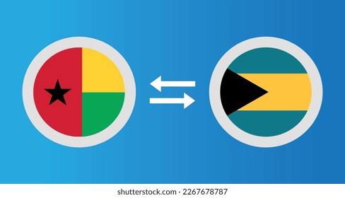 round icons with Guinea-Bissau and Bahamas flag exchange rate concept graphic element Illustration template design
