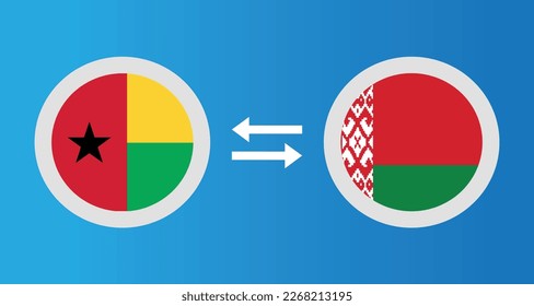 round icons with Guinea-Bissau and Belarus flag exchange rate concept graphic element Illustration template design
