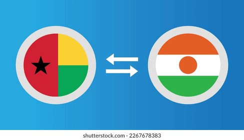 round icons with Guinea-Bissau and Niger flag exchange rate concept graphic element Illustration template design
