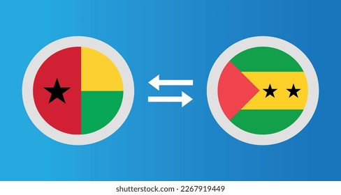 round icons with Guinea-Bissau and SaoTome and Principe flag exchange rate concept graphic element Illustration template design
