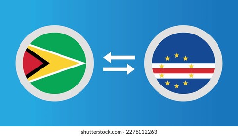 round icons with Guyana and Cape Verde flag exchange rate concept graphic element Illustration template design
