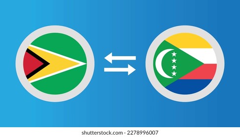 round icons with Guyana and Comoros flag exchange rate concept graphic element Illustration template design
