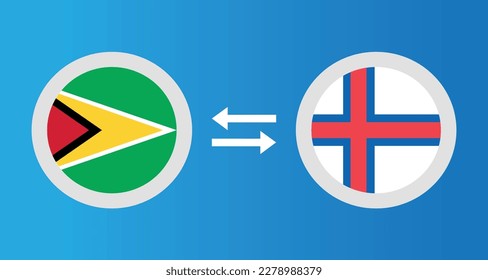round icons with Guyana and Faroe Islands flag exchange rate concept graphic element Illustration template design
