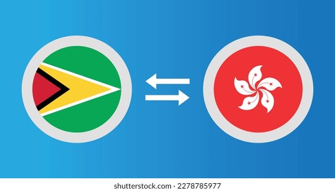 round icons with Guyana and Hong Kong flag exchange rate concept graphic element Illustration template design
