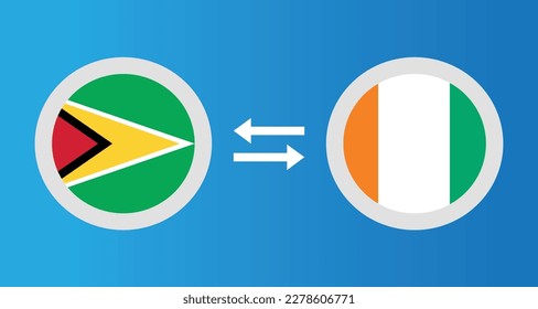 round icons with Guyana and Ivory Coast flag exchange rate concept graphic element Illustration template design
