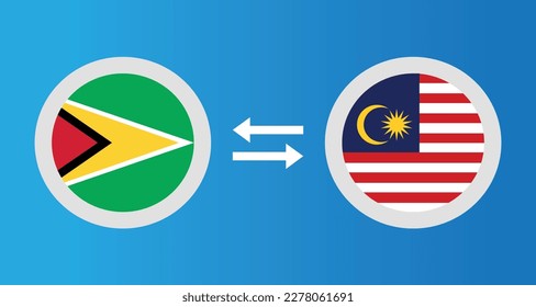 round icons with Guyana and Malaysia flag exchange rate concept graphic element Illustration template design
