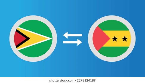 round icons with Guyana and Sao Tome and Principe flag exchange rate concept graphic element Illustration template design
