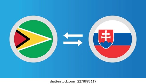 round icons with Guyana and Slovakia flag exchange rate concept graphic element Illustration template design
