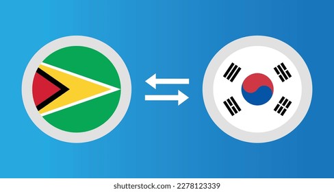 round icons with Guyana and South Korea flag exchange rate concept graphic element Illustration template design
