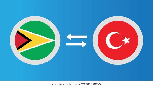 round icons with Guyana and Turkey flag exchange rate concept graphic element Illustration template design
