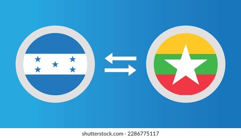 round icons with Honduras and Myanmar flag exchange rate concept graphic element Illustration template design
