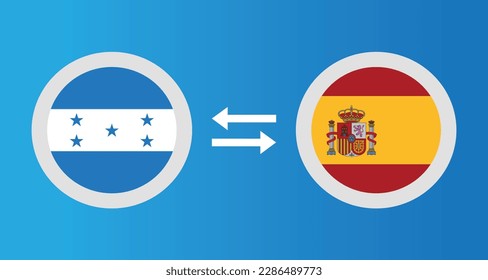 round icons with Honduras and Spain flag exchange rate concept graphic element Illustration template design
