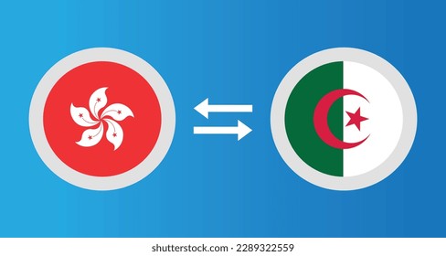 round icons with Hong Kong and Algeria flag exchange rate concept graphic element Illustration template design
