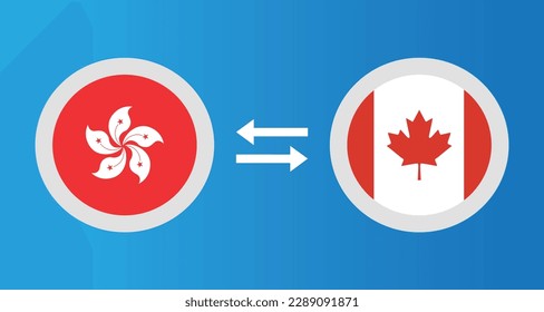 round icons with Hong Kong and Canada flag exchange rate concept graphic element Illustration template design
