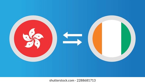 round icons with Hong Kong and Ivory Coast flag exchange rate concept graphic element Illustration template design
