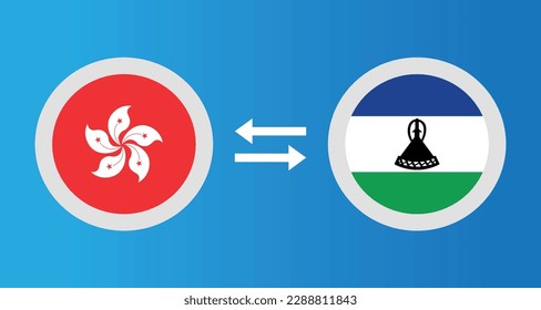 round icons with Hong Kong and Lesotho flag exchange rate concept graphic element Illustration template design
