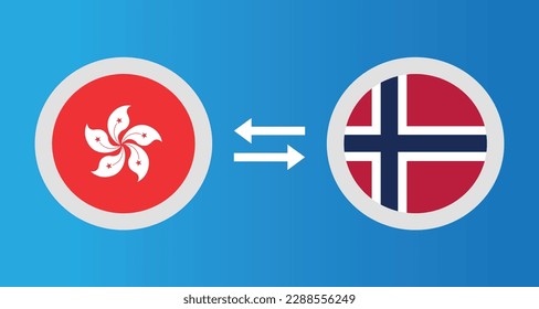 round icons with Hong Kong and Norway flag exchange rate concept graphic element Illustration template design
