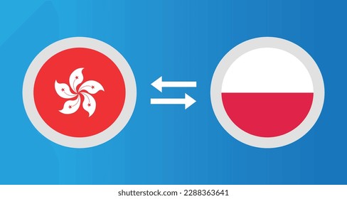 round icons with Hong Kong and Poland flag exchange rate concept graphic element Illustration template design
