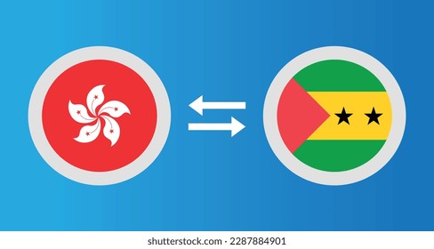 round icons with Hong Kong and Sao Tome and Principe flag exchange rate concept graphic element Illustration template design

