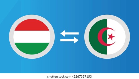 round icons with Hungary and Algeria flag exchange rate concept graphic element Illustration template design
