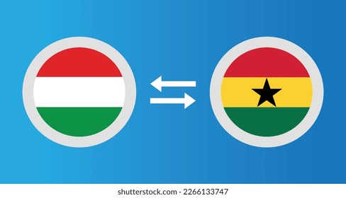 round icons with Hungary and Ghana flag exchange rate concept graphic element Illustration template design
