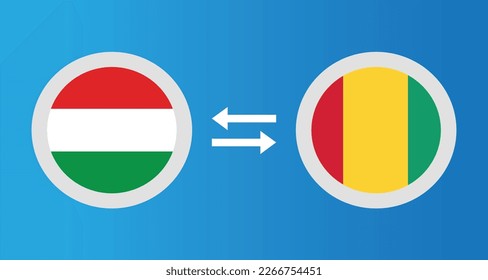 round icons with Hungary and Guinea flag exchange rate concept graphic element Illustration template design
