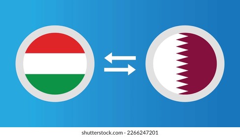 round icons with Hungary and Qatar flag exchange rate concept graphic element Illustration template design

