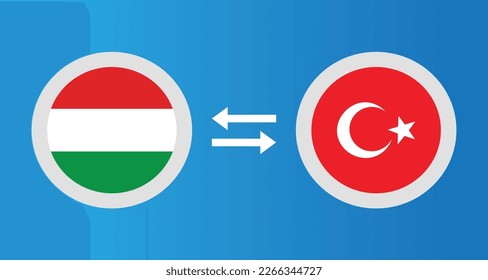 round icons with Hungary and Turkey flag exchange rate concept graphic element Illustration template design
