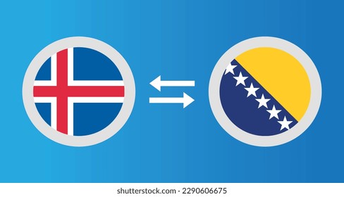 round icons with Iceland and Bosnia Herzegovina flag exchange rate concept graphic element Illustration template design
