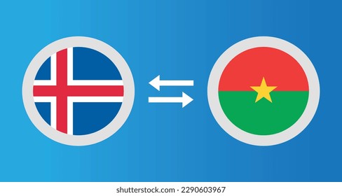 Rundsymbole mit Island und Burkina Faso Flaggenwechselkurs Konzept Grafikelement Illustration Vorlage Design
